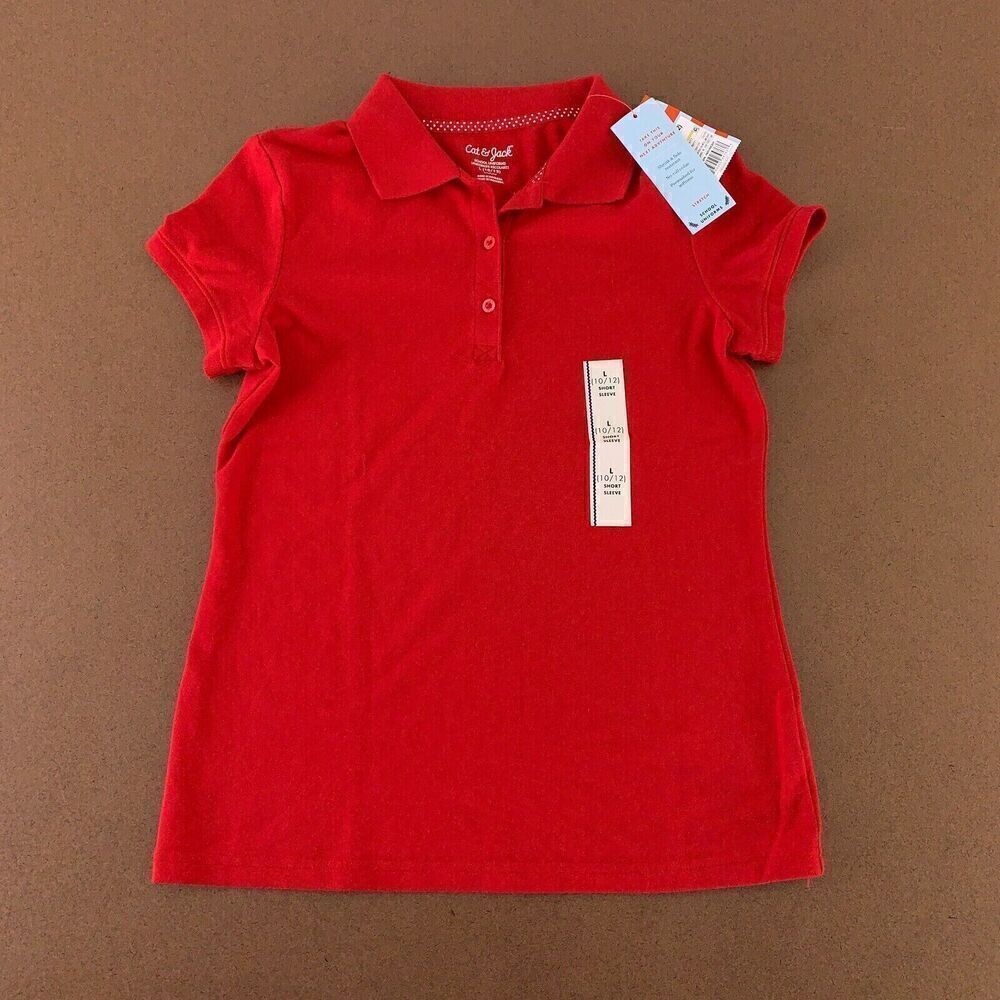 Cat & Jack Girls Size Large 10/12 Red Short Sleeve Uniform Polo Shirt NWT